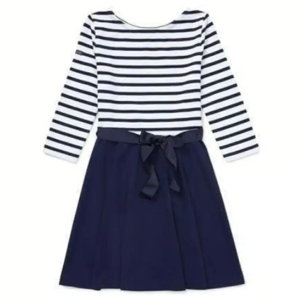 Polo Ralph Lauren Striped Navy Blue and White Stripped Kids Dress in Size 5Y
